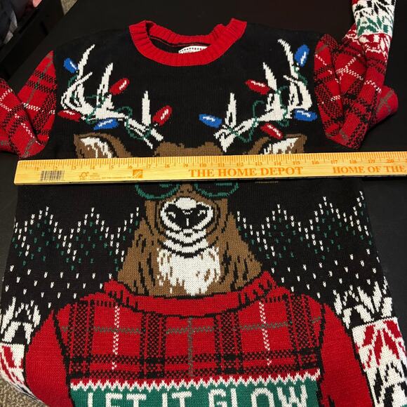Ugly Holiday Sweater Let It Glow Reindeer Sunglasses Size Large L Christmas - Picture 4 of 6